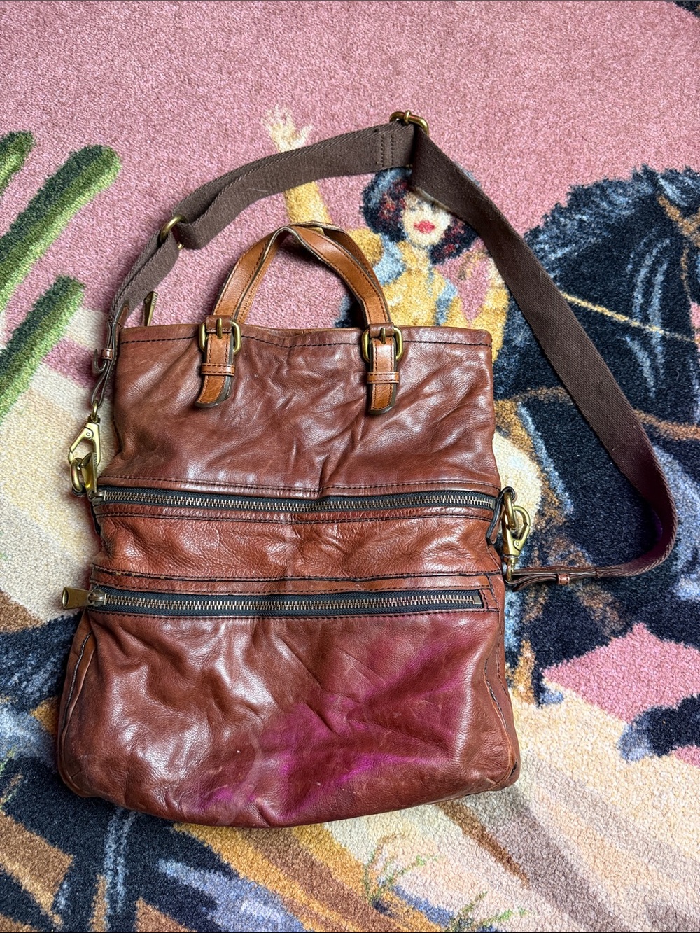 VINTAGE FOSSIL LEATHER PURSE BAG